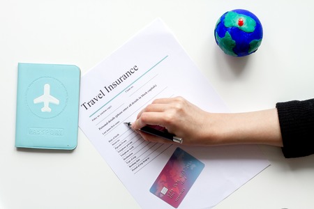 travel booking concept top view on white background mock up