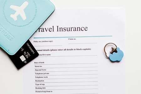travel booking concept top view on white background mock upの写真素材