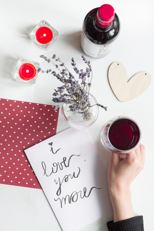 concept of Valentine Day love letter white background top viewの写真素材