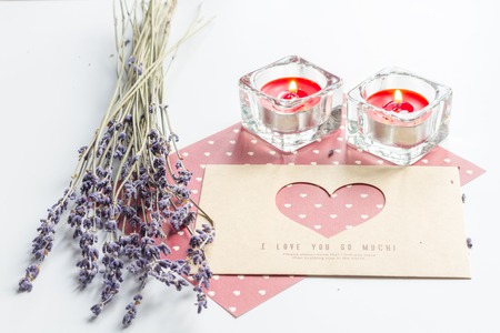 concept of Valentines Day love letter on white backgroundの写真素材