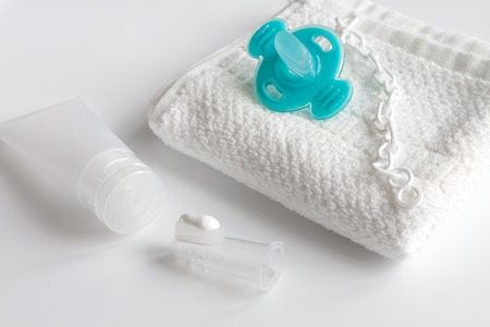 childrens toothbrush oral care on white backgroundの写真素材