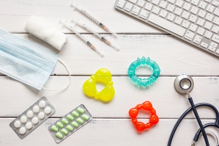 concept wooden desktop children doctor top viewの写真素材