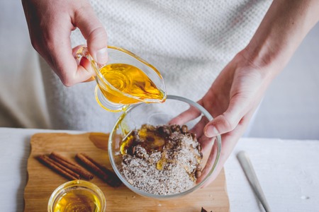 organic scrub handmade at home with hands.