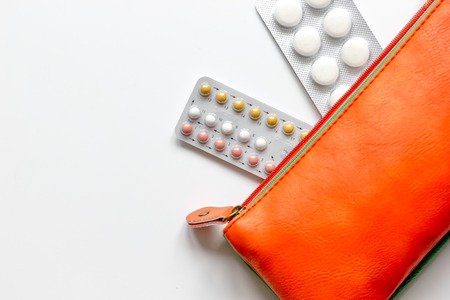 concept of female contraception and healthcare on white backgroundの写真素材