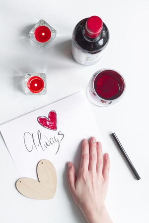 concept of Valentine Day love letter white background top viewの写真素材