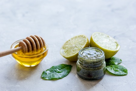 organic citrus scrub homemade on gray background close upの写真素材