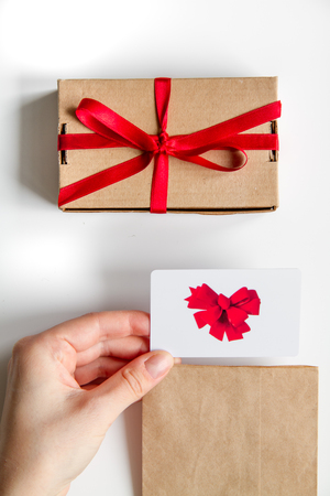 concept of gift cards on white background top view.の写真素材
