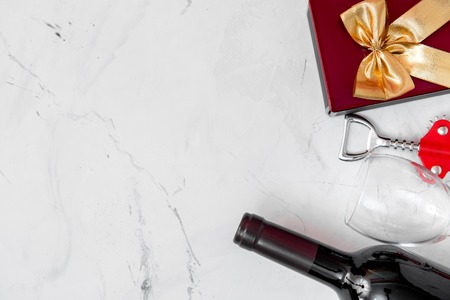 concept Valentine Day with wine top view mock upの写真素材