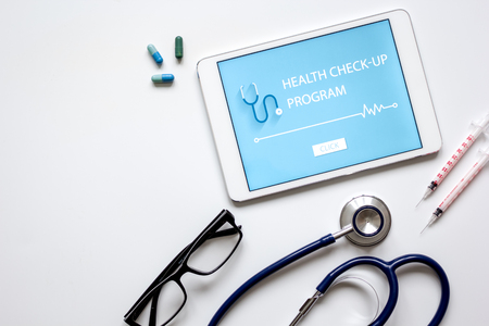 concept time health check up on white background top viewの写真素材
