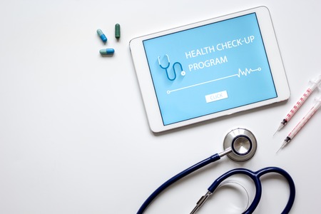 concept time health check up on white background top viewの写真素材