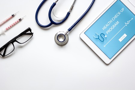 concept time health check up on white background top viewの写真素材