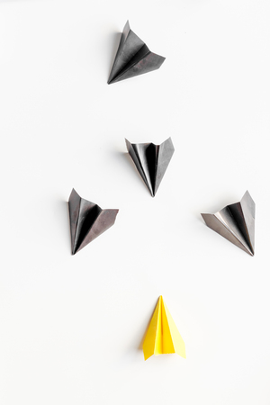 choice concept paper boats on white background top view.の写真素材