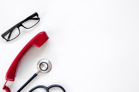 concept calling doctor to home check up top view.の写真素材