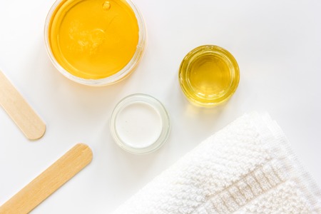 concept depilation with wax on white background top viewの写真素材