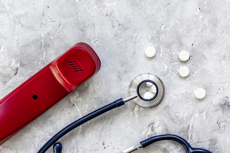 concept calling doctor to home check up top view.の写真素材