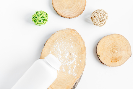 natural organic cosmetics for baby with herb on white background top viewの写真素材