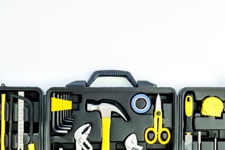 Tools for repairing top view on white background.の写真素材