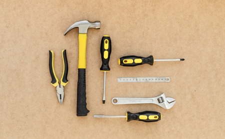 Tools for repairing top view on pasteboard background.の写真素材