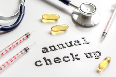 concept time health check up on white backgroundの写真素材