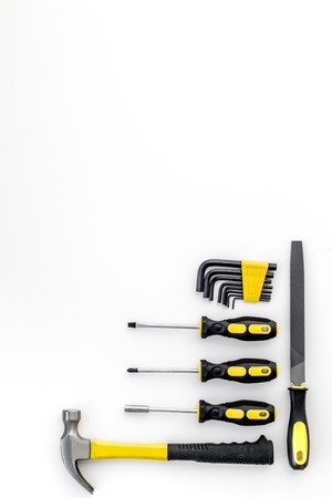 Tools for repairing top view on white background.
