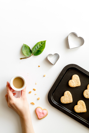 cookies for Valentine Day heartshaped on white background top viewの写真素材
