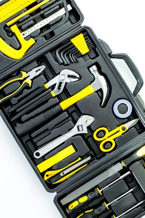 Tools for repairing top view on white background.
