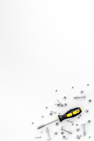 Tools for repairing top view on white background.の写真素材