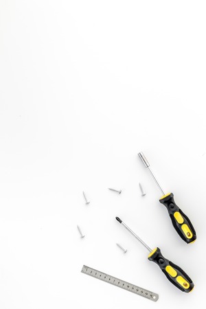Tools for repairing top view on white backgroundの写真素材