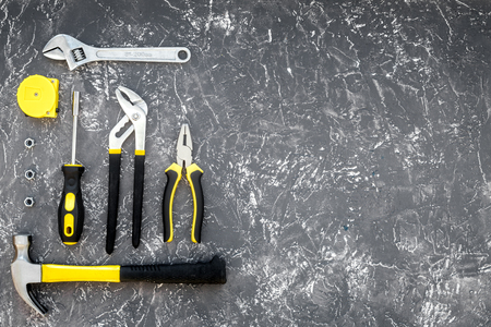 Tools for repairing top view on stone backgroundの写真素材