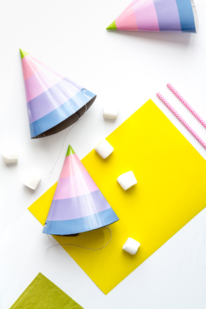 concept birthday party top view on white background mock upの写真素材