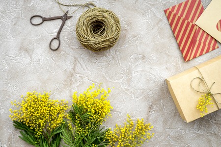 concept International Women Day with flowers stone background top viewの写真素材