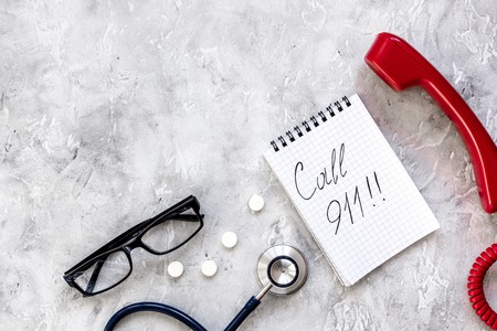 concept calling doctor to home check up top view.の写真素材