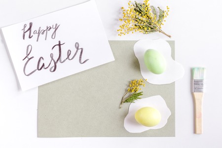 Easter concept on white background top view mockupの写真素材