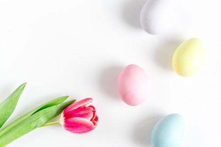 Easter concept on white background top view mockupの写真素材
