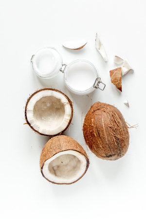 organic cosmetics with coconut on white background top viewの写真素材