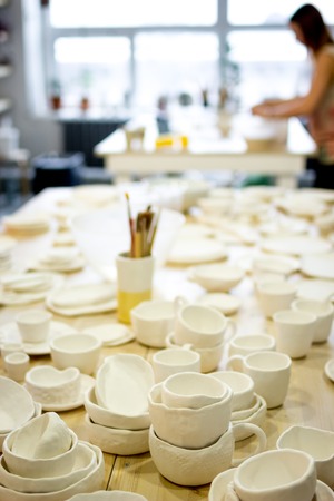 workshop production of ceramic tableware finished productsの写真素材