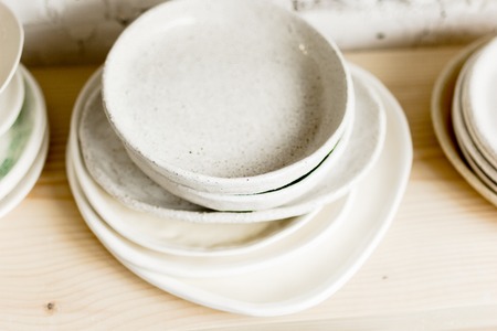 workshop production of ceramic tableware finished productsの写真素材