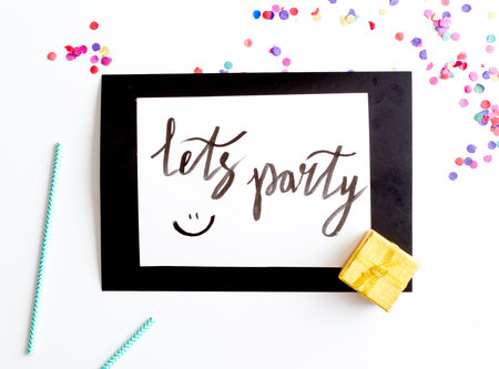 concept birthday party top view on white background mock upの写真素材