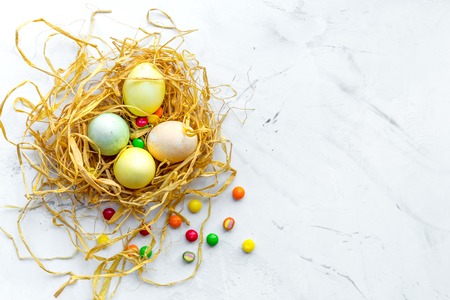 Easter concept eggs with tulip top view mock up