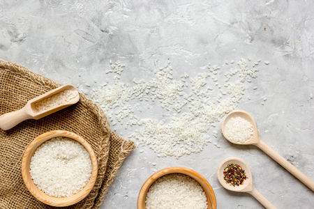 rice for paella on stone background top view mock upの写真素材
