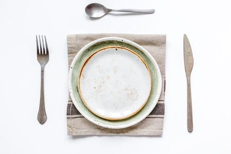 ceramic tableware top view on white background mock upの写真素材