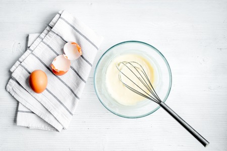 cooking pancake on white background top view ingredients for making .の写真素材