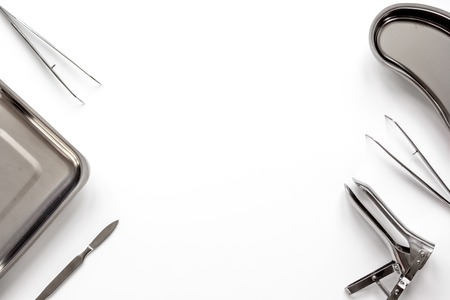 instruments of gynecologist on white background top viewの写真素材