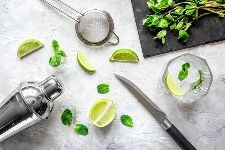 making mojito on stone background top view