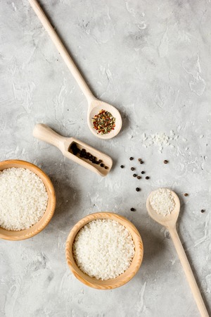 rice for paella on stone background top view mock upの写真素材