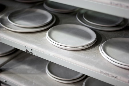 workshop production of ceramic tableware finished productsの写真素材
