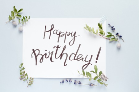 calligraphy floral pattern top view mock up - Happy Birthdayの写真素材