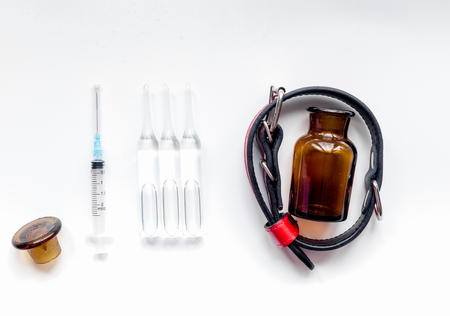 Concept pets care treatment on white background top view.の写真素材