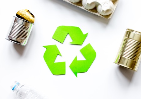 environment concept with recycling symbol on white background top view mock-upの写真素材