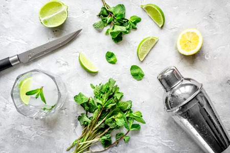 making mojito on stone background top viewの写真素材